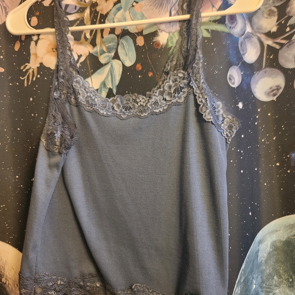 Blue Lace Trim Tank Top